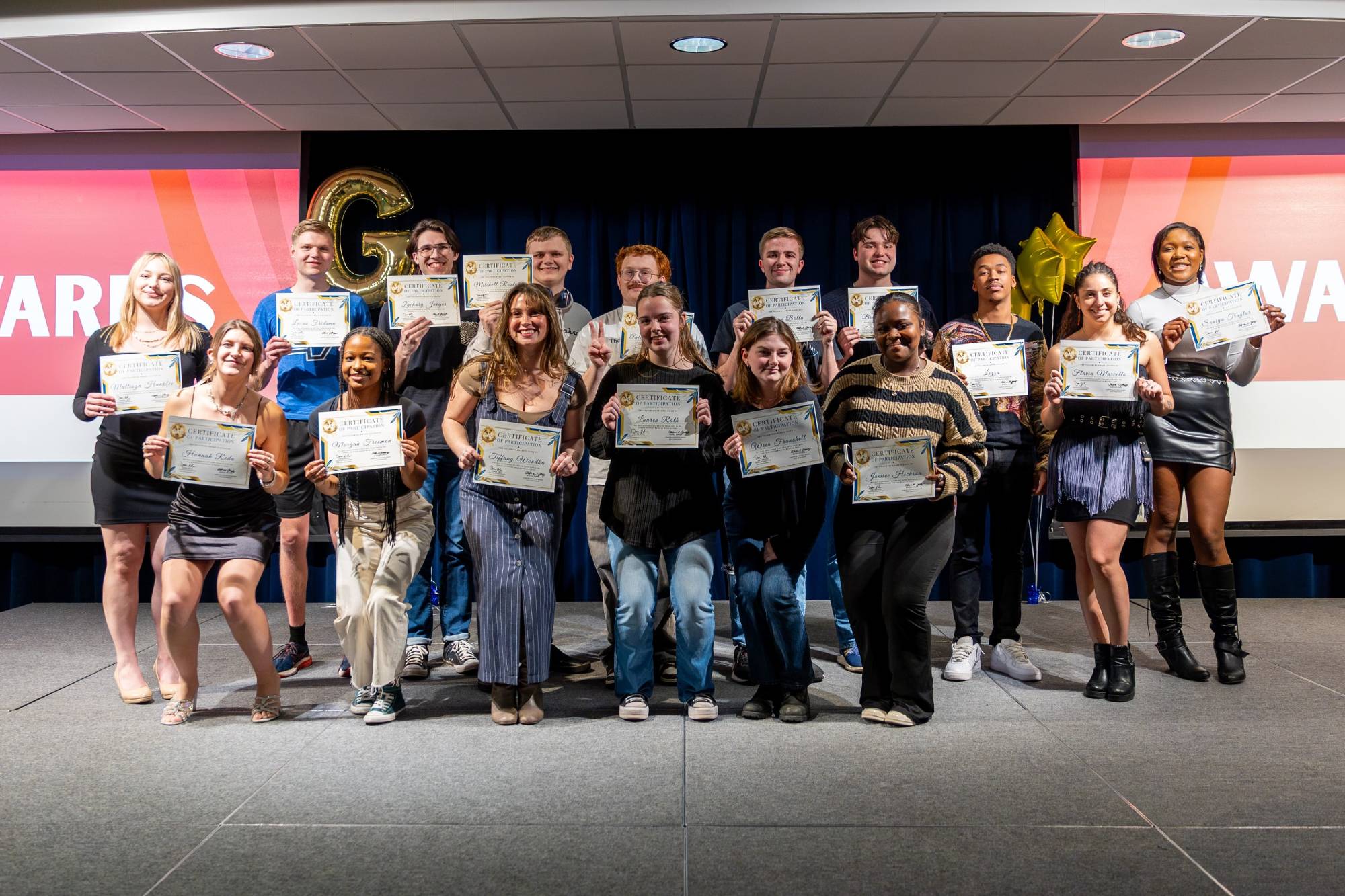 Winners from GV's Got Talent 2025 smiling as a group with their certificates